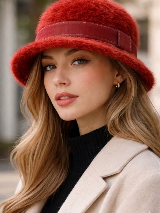 Kangol Accessories - Kangol Furgora Olivia Angora Fuzzy Bucket Hat Red Soft Vintage 80's 90's